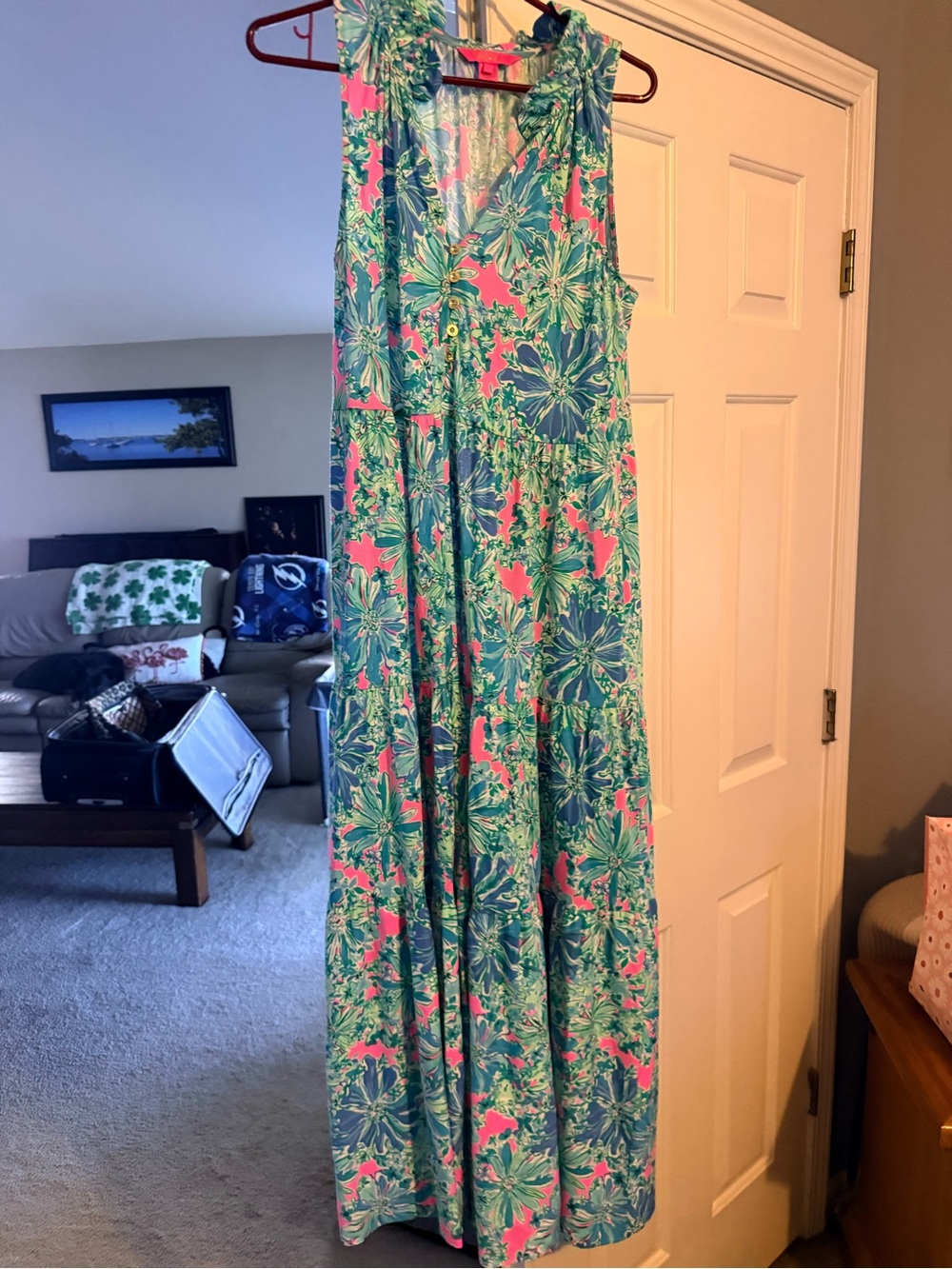 Lilly Pulitzer maxi- Tropical Floral Sleeveless Maxi Dress in Teal & Pink